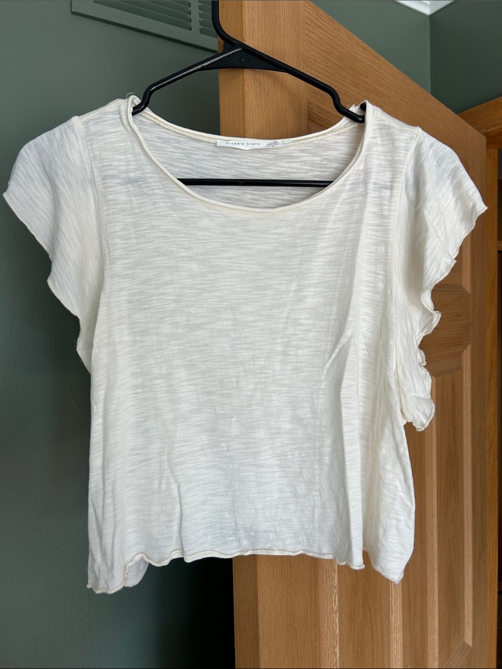 Altar'd State Cream Short Sleeve Ruffle Crop Top